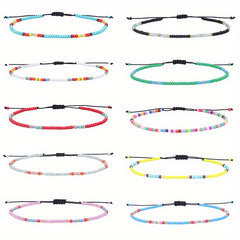 10pcs Colorful Rice Beads Anklet Set Boho Style Bracelet for Women