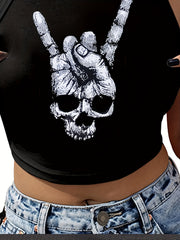Women's Skull Print Sexy Open Navel Top