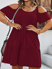 Cold Shoulder Smock Dress Short Sleeve Summer Casual Women's Plain
