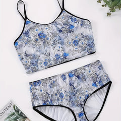 Plus Size Chinoiserie Print Underwear Set