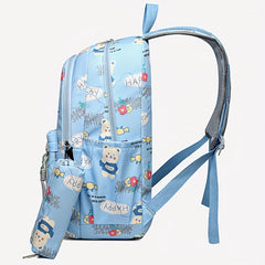 Bear Print Large Capacity Preppy Backpack Pencil Case Pendant Set