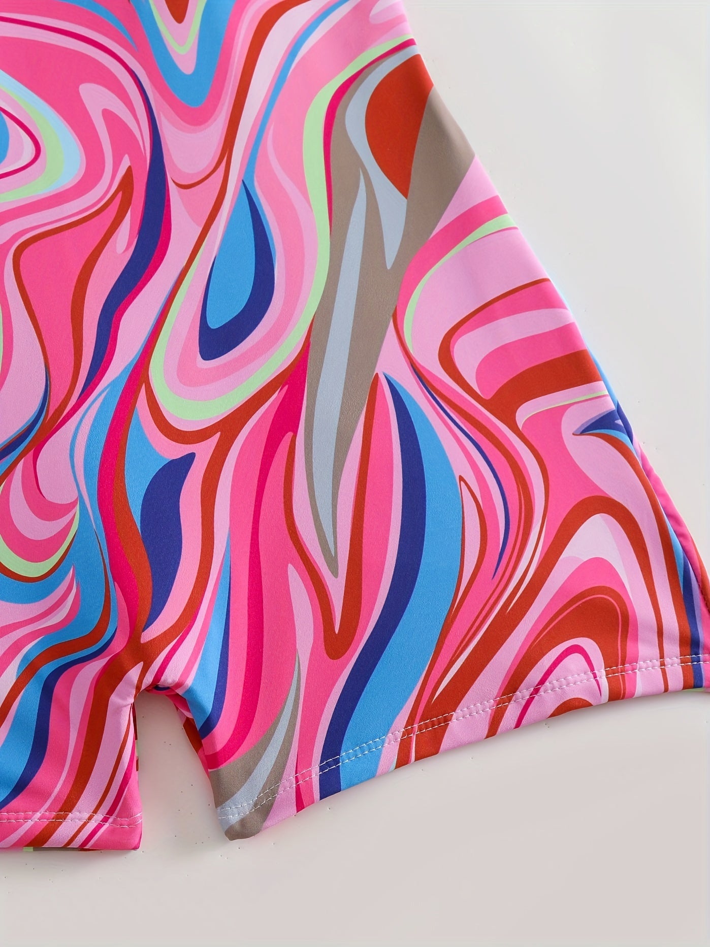 Ripple Print Round Neck One Piece Swimsuit Sleeveless High Strech