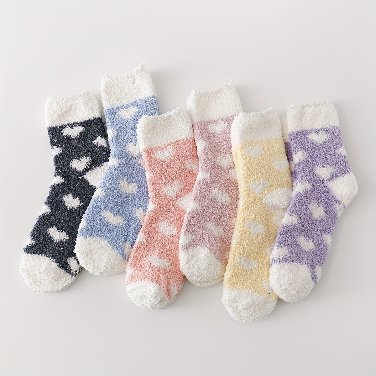 6 Pairs Heart Print Plush Socks Warm Mid Tube Women's Stockings
