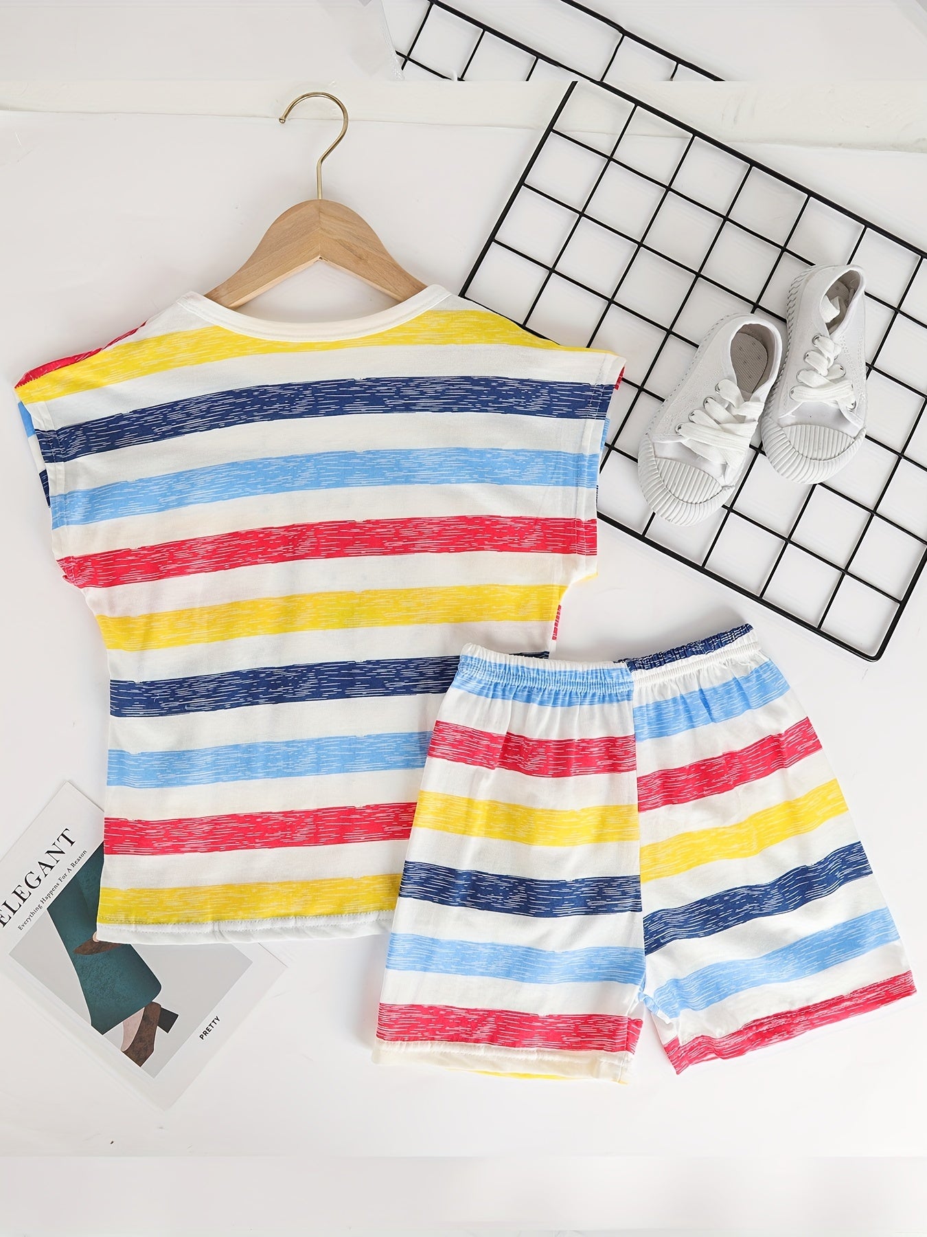 Boys Bear Print Striped Pajamas Set Sleeveless Comfortable Homewear