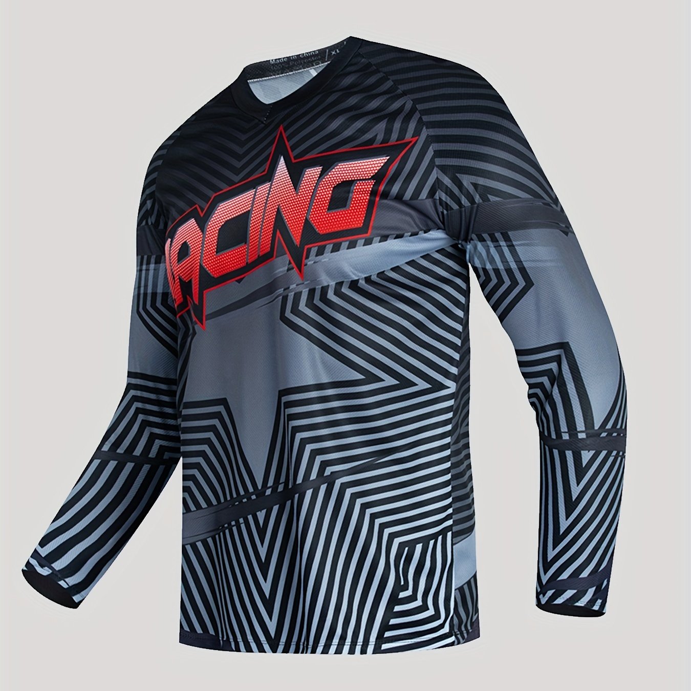 Men's Star & Letter Print Long Sleeve Top for Motorcycling