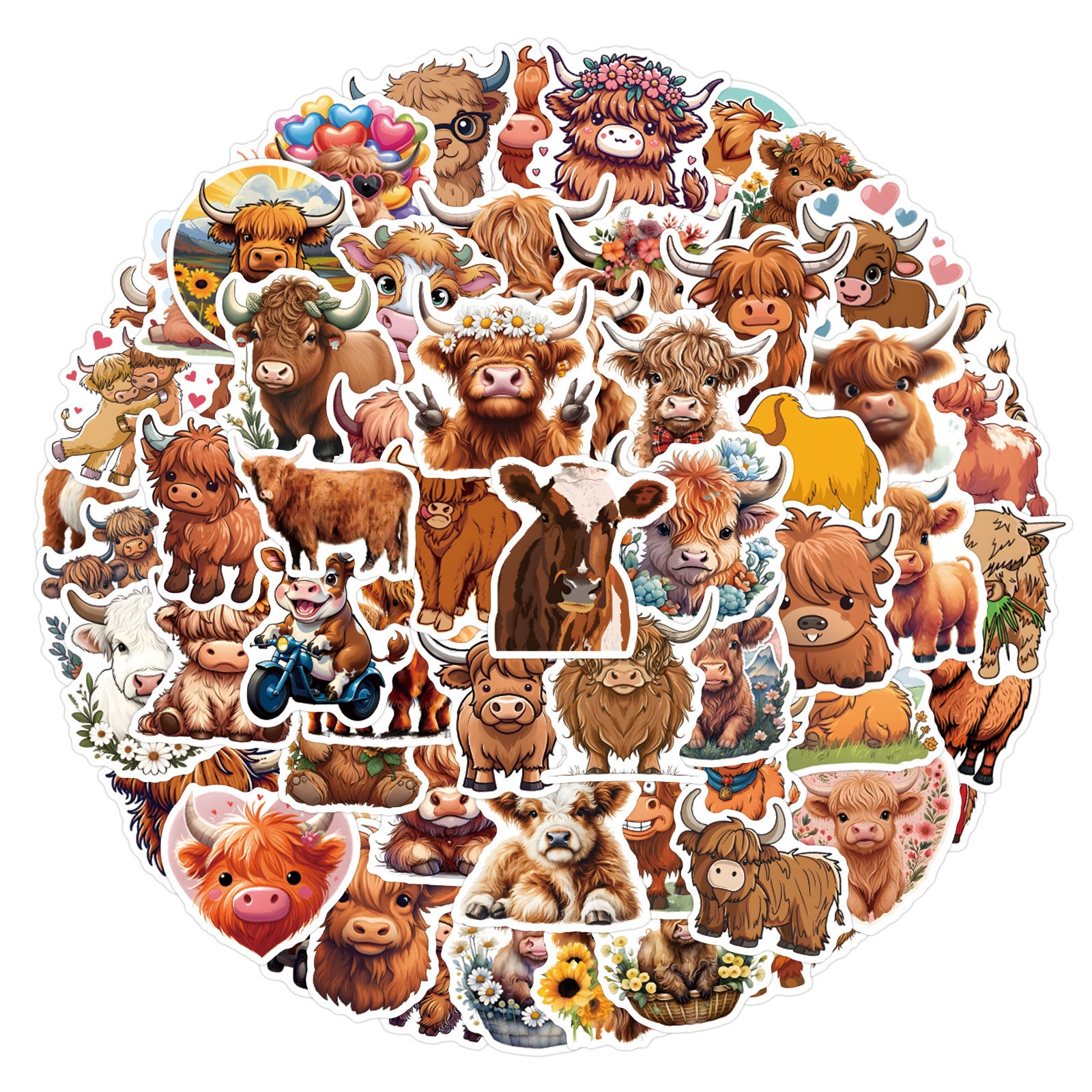 Highland Cow Stickers Vintage Vinyl Decals for Laptops Phones Cars Bikes