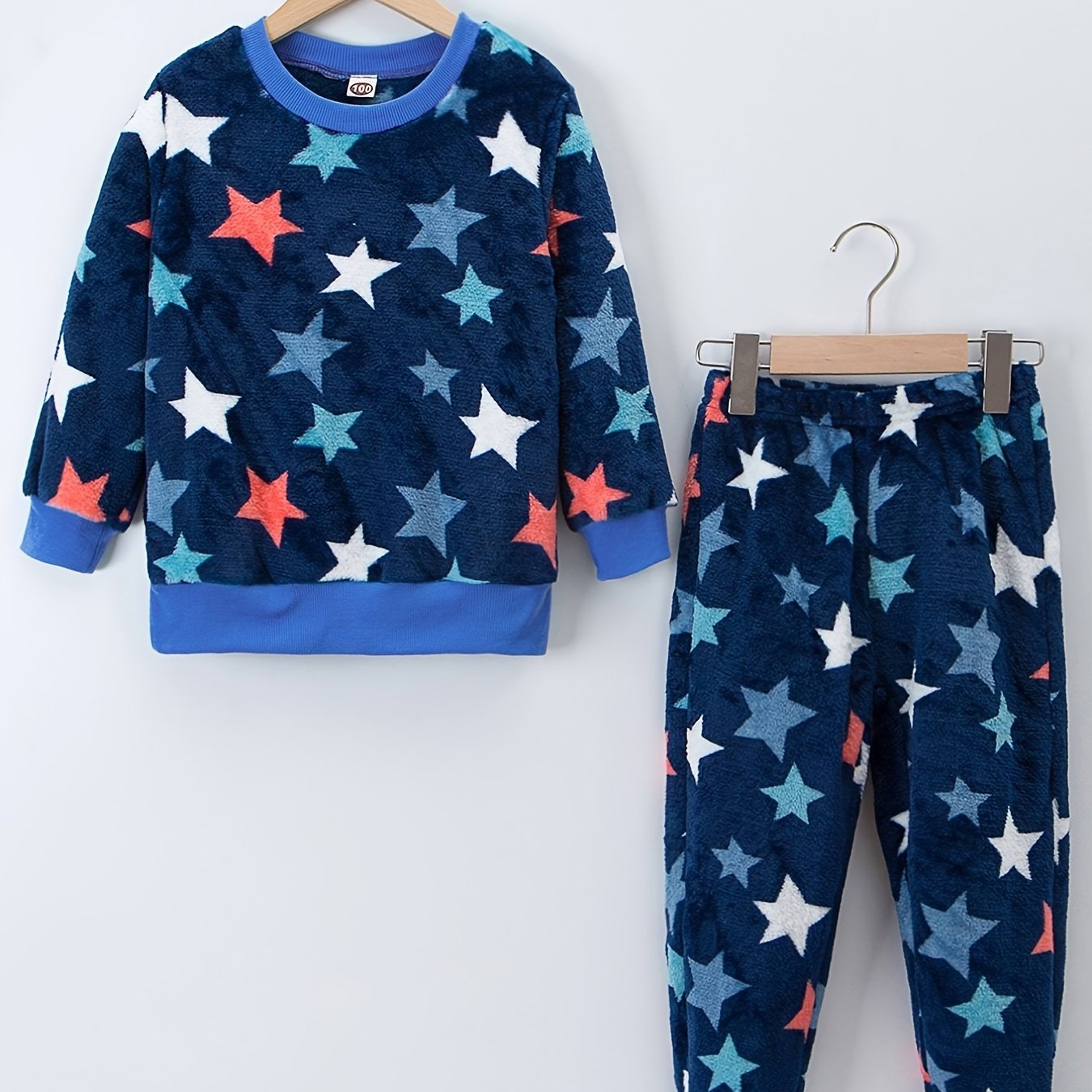 Star Pattern Flannel Pajamas 2pcs Set Thermal PJ Boy's Loungewear