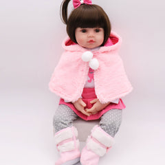 19" Soft Vinyl Reborn Baby Doll Glued Hairwig Pink Rabbit Outfit
