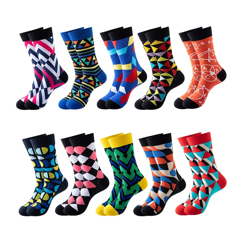 Men's Geometric Pattern Cotton Socks for Outdoor Travel