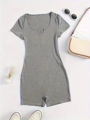 Ribbed Pajama Romper Short Sleeve V Neck Pajamas Women's Lingerie