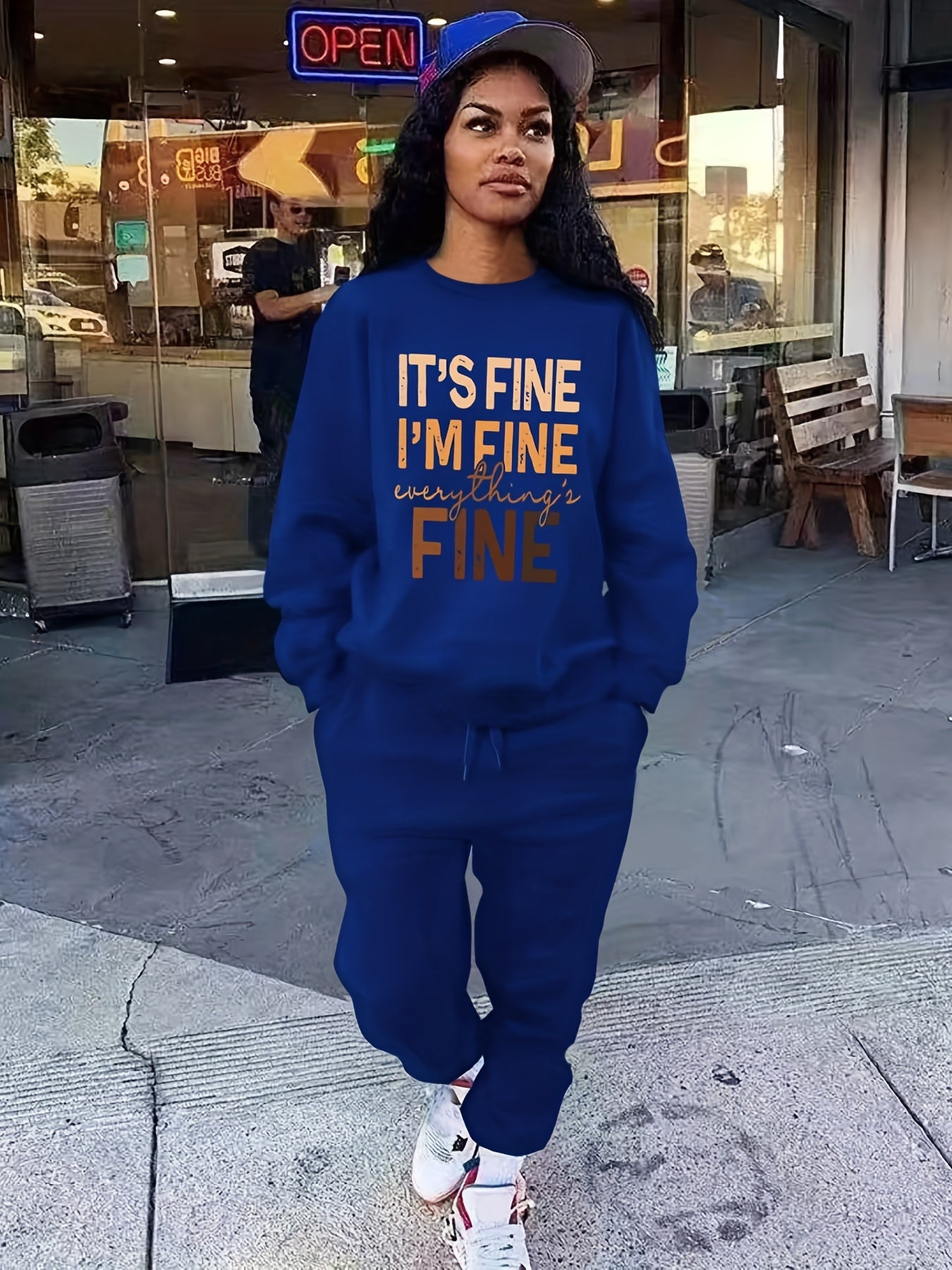 Letter Print Long Sleeve Tops & Jogger Pants Set