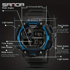 SANDA Men's Digital Sports Watch with Luminous Display
