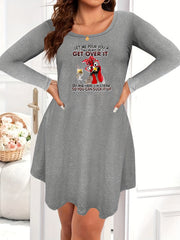 Plus Size Nightdress Funny Rooster Print Long Sleeve Sleep Dress