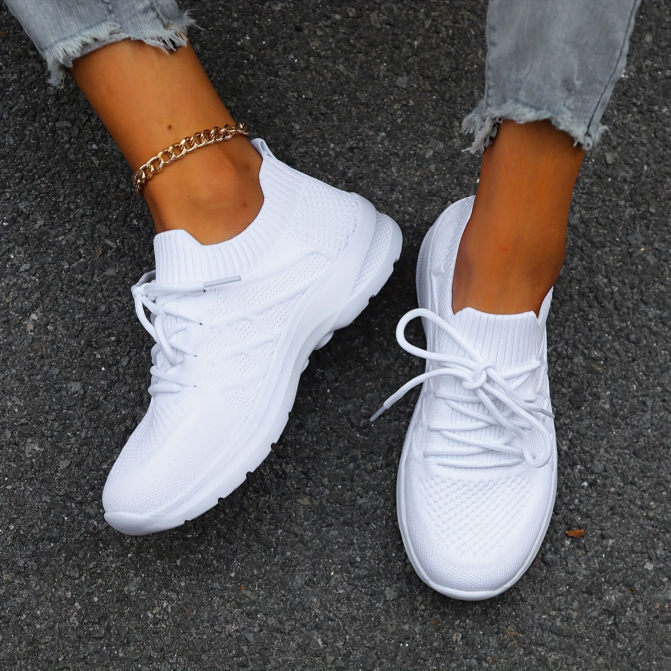 Women's Breathable Flying Woven Sneakers Casual Lace Up Outdoor Shoes