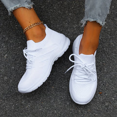 Women's Breathable Flying Woven Sneakers Casual Lace Up Outdoor Shoes
