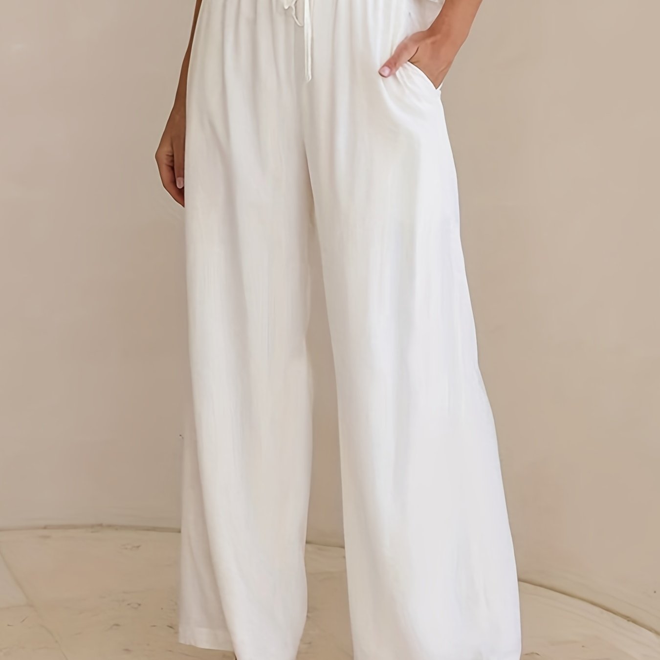 Drawstring Wide Leg Pants Casual Elastic Waist Long Length