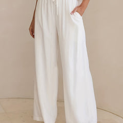 Drawstring Wide Leg Pants Casual Elastic Waist Long Length