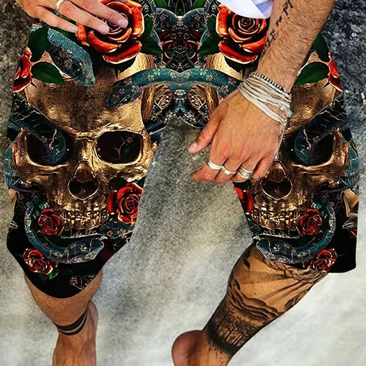 Men's Snake & Skull Graphic Shorts for Outdoor Summer Wear
