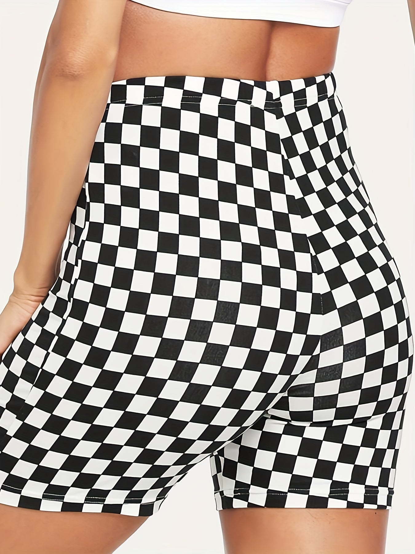 Checkerboard Print Yoga Shorts High Waist Sports Fitness Activewear