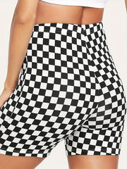 Checkerboard Print Yoga Shorts High Waist Sports Fitness Activewear