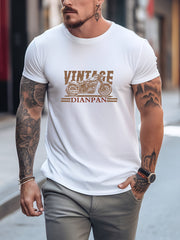 Vintage Motorcycle Print Men's Graphic Crew Neck Active T-shirt