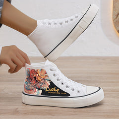 Dragon Print Plush Lined Chunky Canvas Sneakers