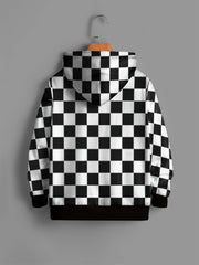 Checkerboard Print Kid's Hoodie Pullover Long Sleeve Top