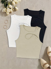 3pcs Solid Tank Tops with Cut Out Straps Sleeveless Top