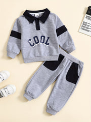 Boys Lapel Long Sleeve Sweatshirt Trousers Set