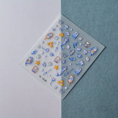 5D Embossed Mermaid Nail Art Stickers Self Adhesive Shell Decals