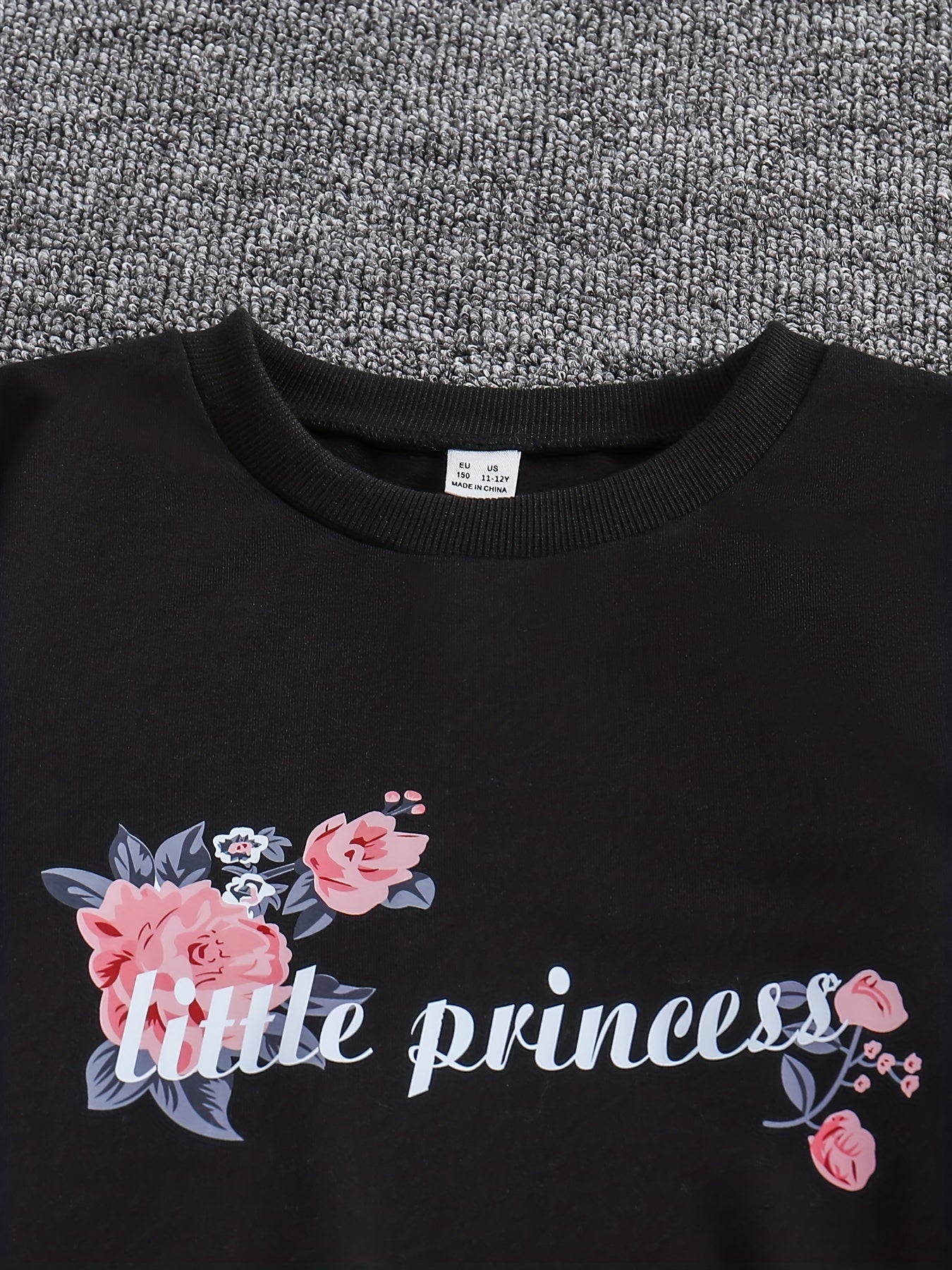 Girl's Floral Pattern 2pcs Sweatshirt & Leggings Set LITTLE PRINCESS Print