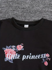 Girl's Floral Pattern 2pcs Sweatshirt & Leggings Set LITTLE PRINCESS Print