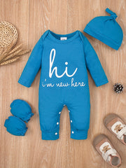 Casual & Comfy HI I M HERE Print Outfit Baby Boys Set