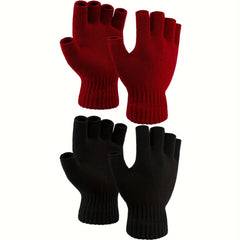 2 Pairs Half-Finger Knit Gloves Winter Touch Screen Warm Gloves