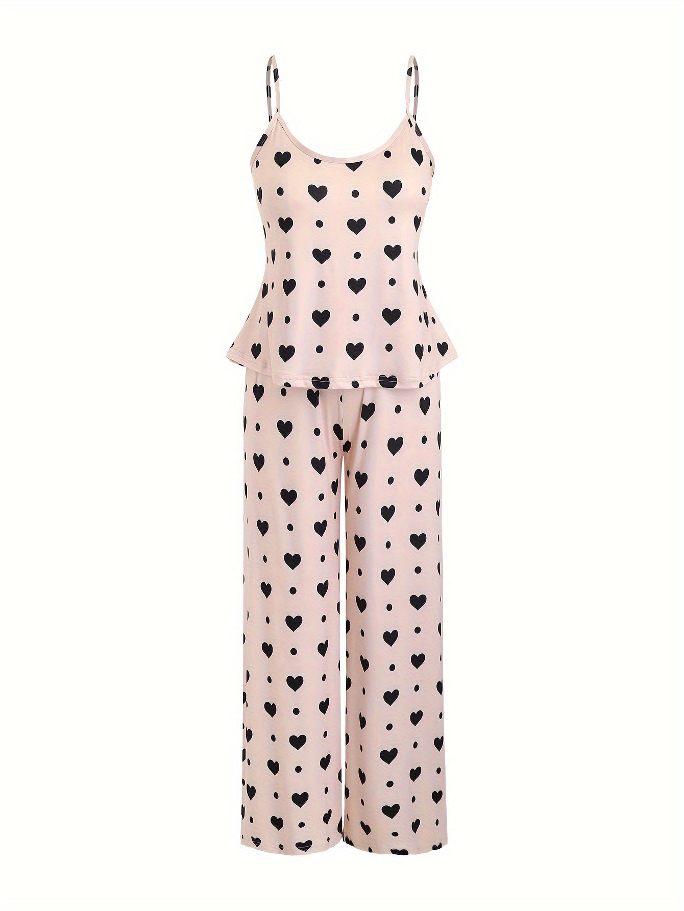 Heart & Dot Print Cami Top & Pants Lounge Two Piece Set