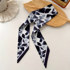 Geometric Block Print Silk Skinny Scarf for Women