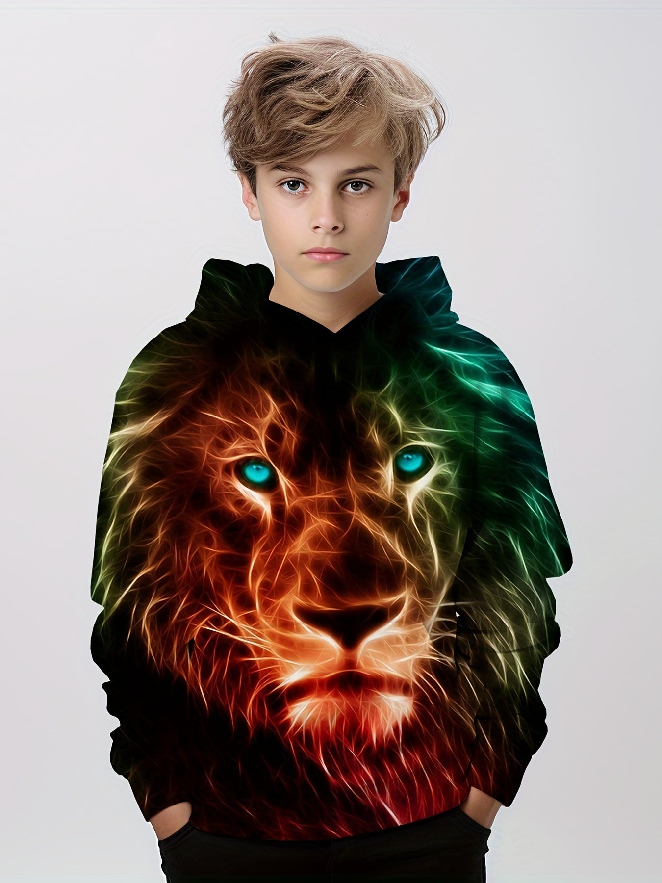 Stylish Lion 3D Print Boys Hooded Sweatshirt For Spring Fall Kids