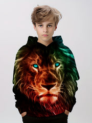 Stylish Lion 3D Print Boys Hooded Sweatshirt For Spring Fall Kids