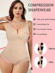 Lace Shaping Bodysuit V-Neck Tummy Control Body Shaper