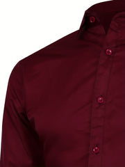 Men's Formal Plain Burgundy Button Up Shirt