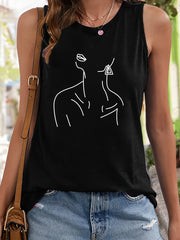 Pattern Stretchy Sports Vest Round Neck Sleeveless Casual Top
