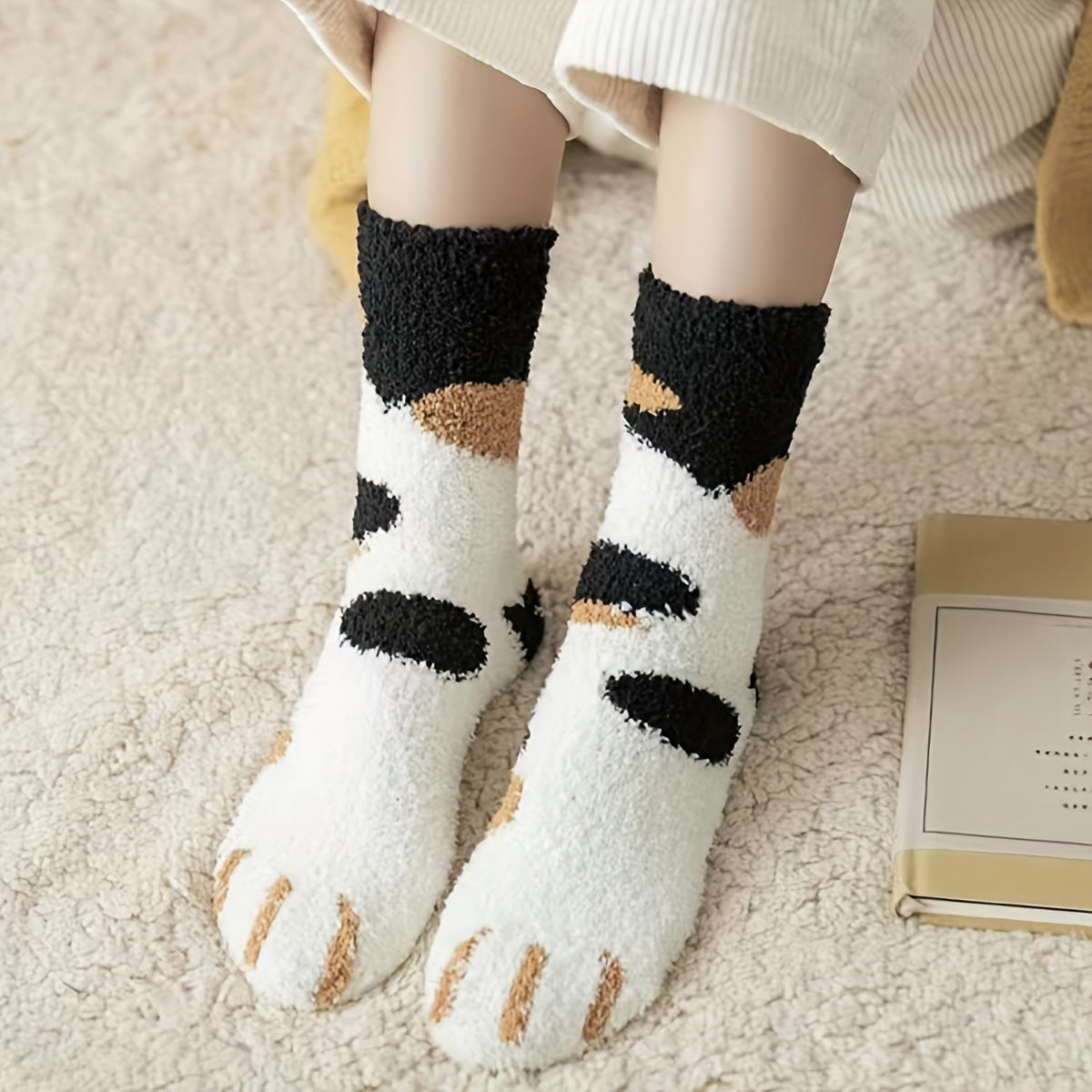 6 Pairs Cat Claw Pattern Cotton Socks for Women & Girls
