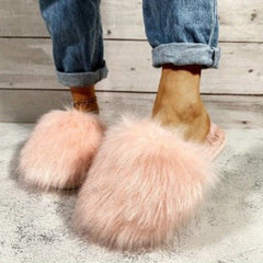 Women's Cozy Fluffy Slippers Warm Plush Flat Slip On Shoes