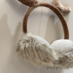 Christmas Earmuffs Brown Faux Fur Antlers Ear Warmers for Halloween