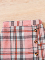 Toddler Girl Summer Clothes Set Ruffled Tee Plaid Skirt