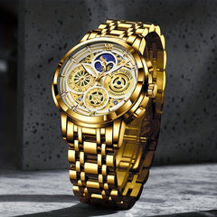 LIGE Boy's Sports Quartz Watch Full Steel Waterproof Chronograph