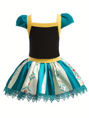 100% Cotton Girls Splicing Puff Short Sleeve Ballet Leotard for Gymnastics