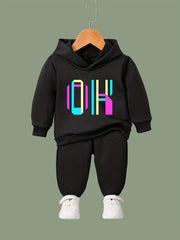 Girls 2pc Alphabets Crew Neck Sweatshirt & Solid Sweatpants Set