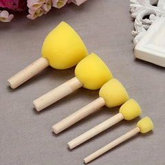 5pcs Round Painting Sponge Set with Wooden Handle - DIY Graffiti Stamp Tool