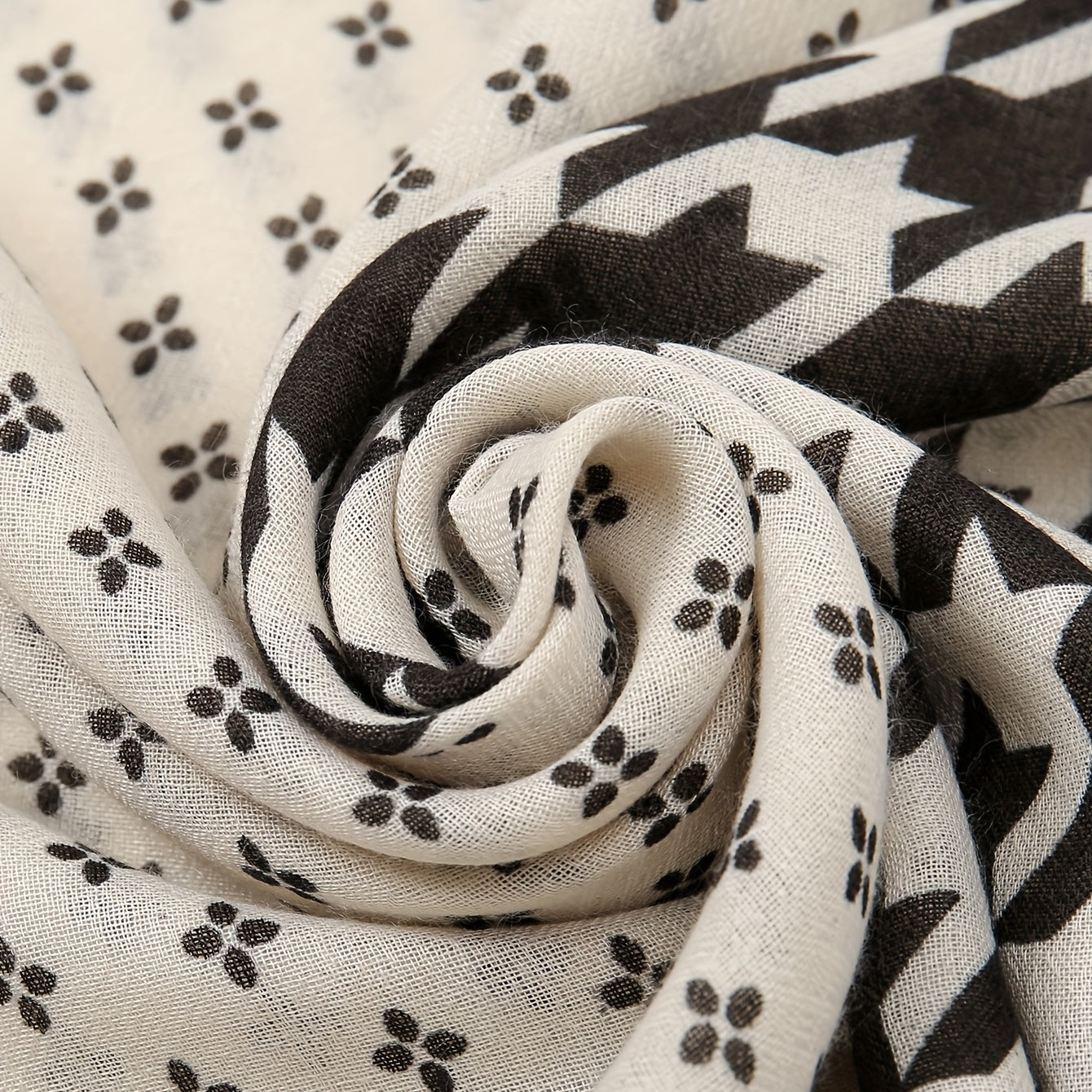 Houndstooth Print Scarf Boho Block Shawl Vintage Windproof Head Wrap
